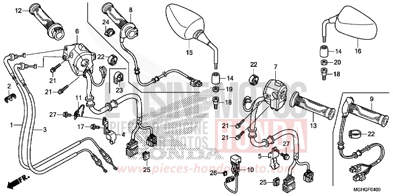COMMUTATEUR/CABLE/MIROIR (VFR1200X/XA/XL) de VFR1200X "Crosstourer" Méca DEGITAL SILVER METALLIC (NHA30) 2016